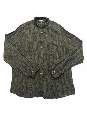 John Varvatos Dora Band Collar Button Up Shirt Green Black Size XL